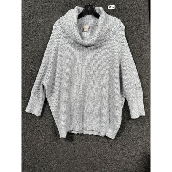 Chico's Cowl Neck Wedge Sweater Womens Size 2 US L Gray Long Sleeve Pullover - Picture 1 of 8